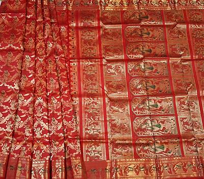 Red all over work pure mulberry silk Swarnachari saree