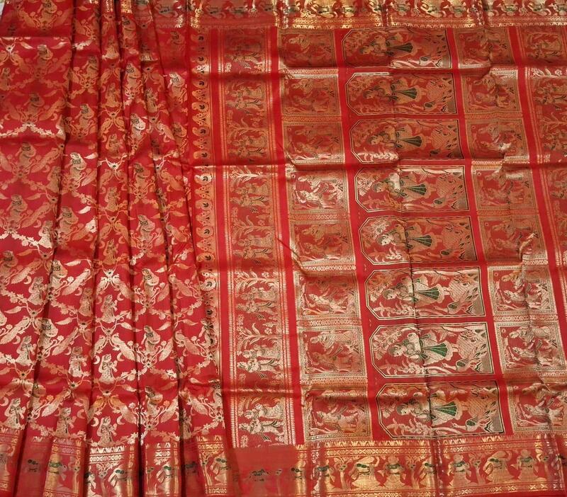 Red all over work pure mulberry silk Swarnachari saree Red all over work pure mulberry silk Swarnachari saree