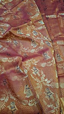 Rust Rani pink dual tone pure Mulberry silk Swarnachari saree Rust Rani pink dual tone pure Mulberry silk Swarnachari saree