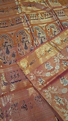 Rust Rani pink dual tone pure Mulberry silk Swarnachari saree Rust Rani pink dual tone pure Mulberry silk Swarnachari saree