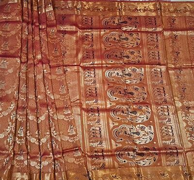 Rust Rani pink dual tone pure Mulberry silk Swarnachari saree