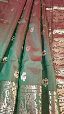 Red green dual tone peacock motif Red green dual tone peacock motif