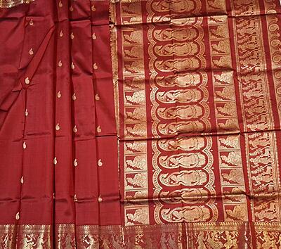 Burnt red without meena work Swarnachari saree