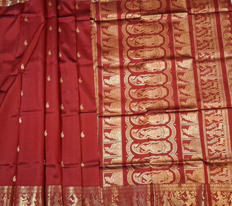 Burnt red without meena work Swarnachari saree Burnt red without meena work Swarnachari saree