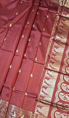 Burnt red without meena work Swarnachari saree Burnt red without meena work Swarnachari saree