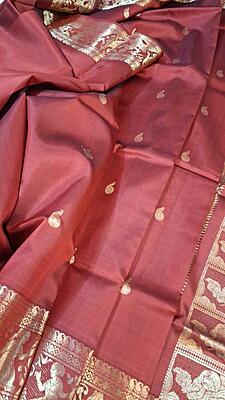 Burnt red without meena work Swarnachari saree Burnt red without meena work Swarnachari saree