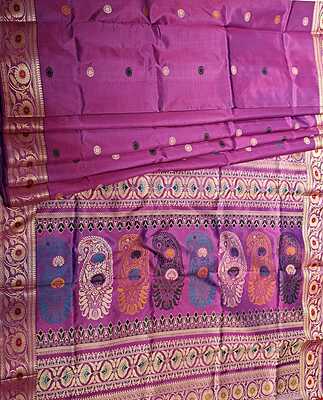 Color Blue Rani Pink Dual Tone Pure Mulberry Silk Revival Baluchari Color Blue Rani Pink Dual Tone Pure Mulberry Silk Revival Baluchari