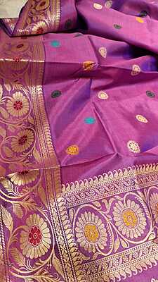Color Blue Rani Pink Dual Tone Pure Mulberry Silk Revival Baluchari Color Blue Rani Pink Dual Tone Pure Mulberry Silk Revival Baluchari