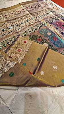 Color Blue Mustard Dual Tone Revival Baluchari Color Blue Mustard Dual Tone Revival Baluchari