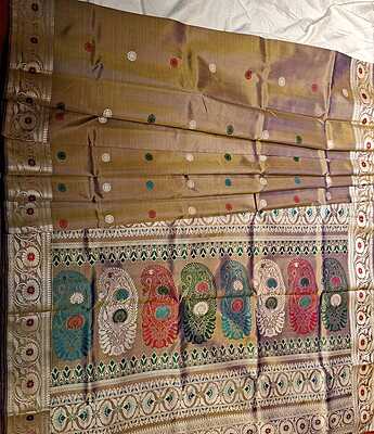 Color Blue Mustard Dual Tone Revival Baluchari Color Blue Mustard Dual Tone Revival Baluchari
