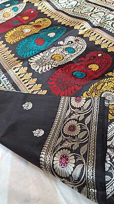 Color Jet Black Revival Baluchari Saree Color Jet Black Revival Baluchari Saree