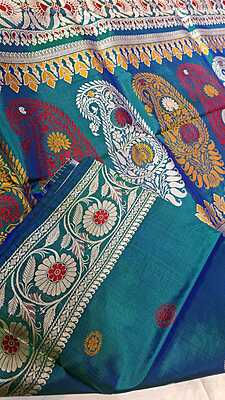 Color Blue Green Dual Tone Revival Baluchari Saree Color Blue Green Dual Tone Revival Baluchari Saree