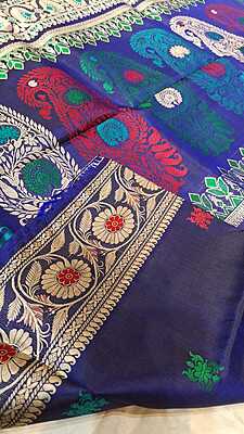Color Carbon blue Revival Baluchari Saree Color Carbon blue Revival Baluchari Saree
