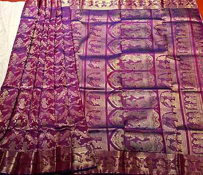Color Blue rani pink dual tone with golden colour zari all over work Swarnachari saree
