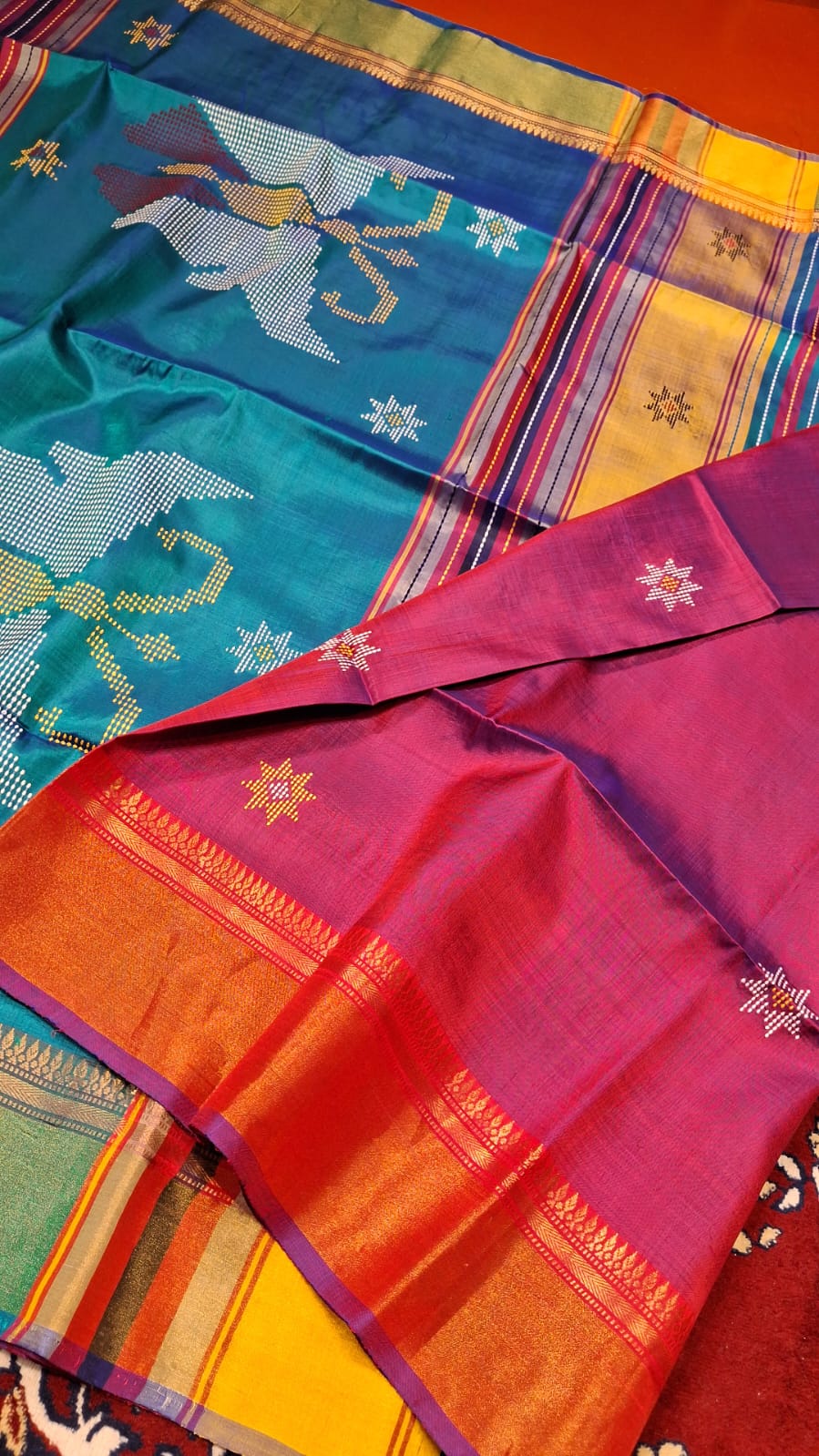Color blue rani pink dual tone kalashetra/kalakshetra saree Color blue rani pink dual tone kalashetra/kalakshetra saree