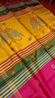 Color rani pink and yellow dual tone kalashetra/kalakshetra saree Color rani pink and yellow dual tone kalashetra/kalakshetra saree