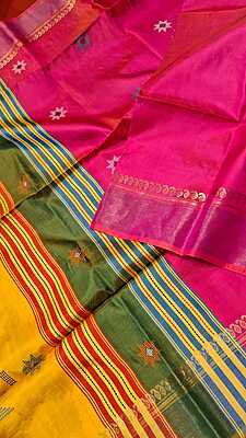 Color rani pink and yellow dual tone kalashetra/kalakshetra saree Color rani pink and yellow dual tone kalashetra/kalakshetra saree