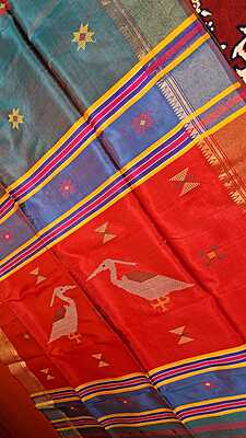 Color red orange dual tone kalashetra/kalakshetra saree Color red orange dual tone kalashetra/kalakshetra saree