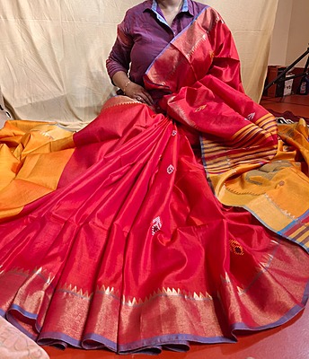 Color orange red dual tone kalashetra/kalakshetra saree