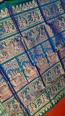 Color Blue green dual tone with golden colour zari  Figure motif Swarnachari