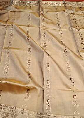 Chandan color with golden colour zari figure motif Swarnachari saree Chandan color with golden colour zari figure motif Swarnachari saree