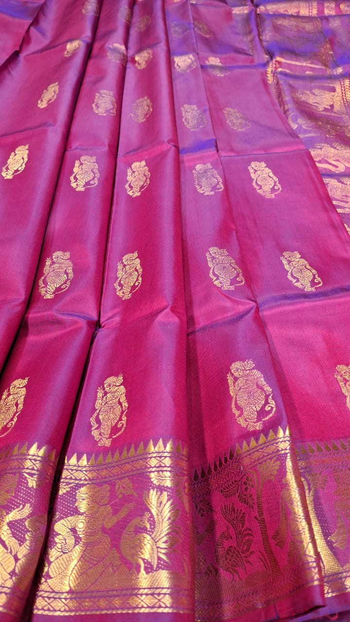 Figure motif Swarnachari Color Blue Rani pink dual tone Figure motif Swarnachari Color Blue Rani pink dual tone