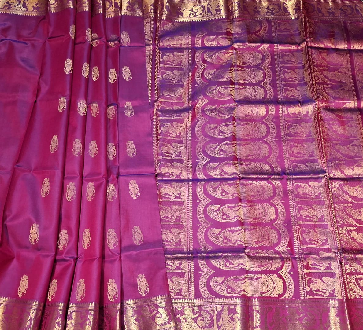 Figure motif Swarnachari Color Blue Rani pink dual tone