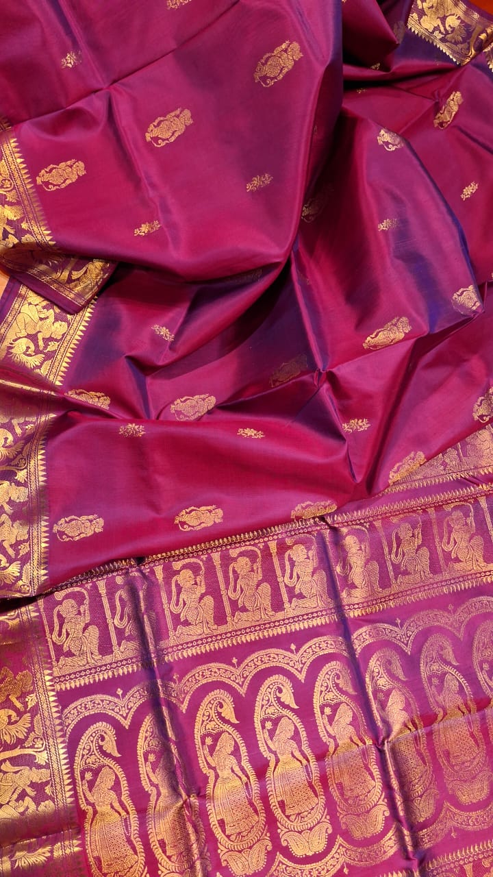 Figure motif Swarnachari Color Blue Rani pink dual tone Figure motif Swarnachari Color Blue Rani pink dual tone