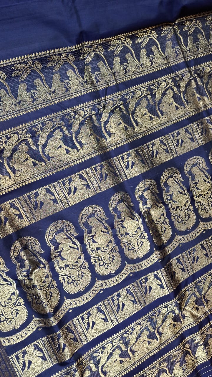 Navy blue pure Mulberry silk heeran Swarnachari saree Navy blue pure Mulberry silk heeran Swarnachari saree