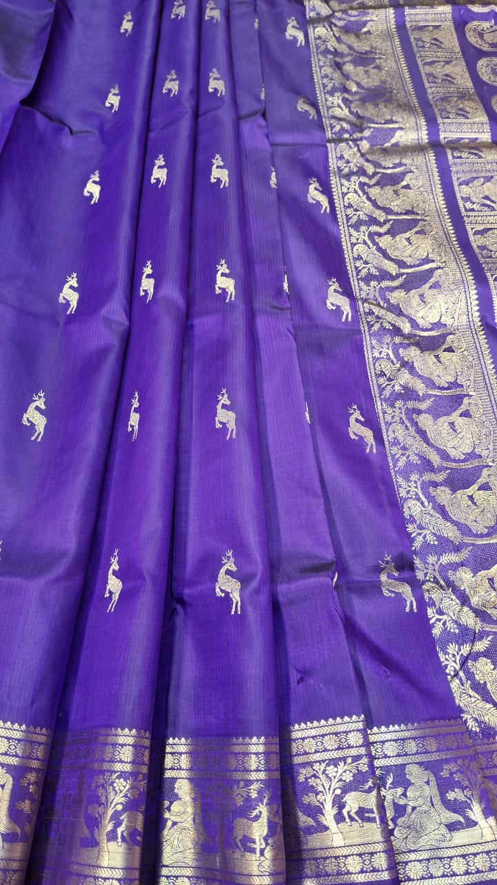 Purple pure Mulberry silk heeran Swarnachari saree Purple pure Mulberry silk heeran Swarnachari saree