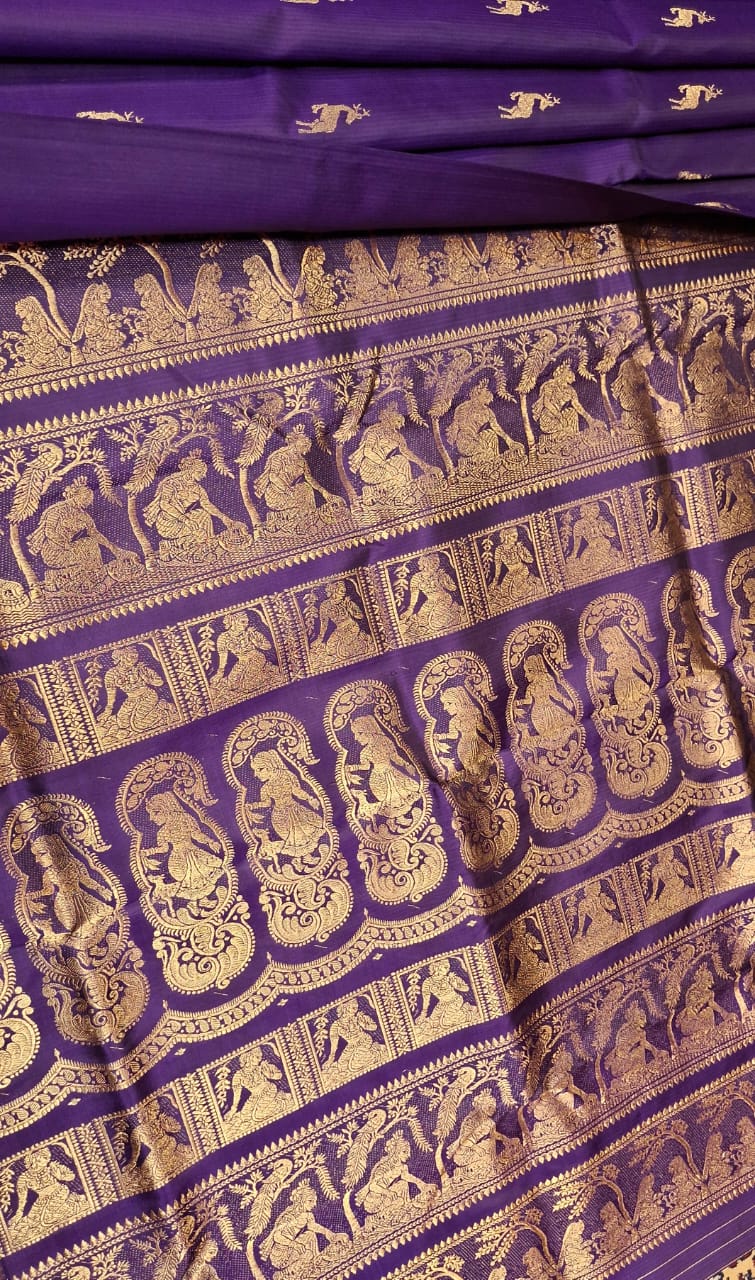 Purple pure Mulberry silk heeran Swarnachari saree Purple pure Mulberry silk heeran Swarnachari saree