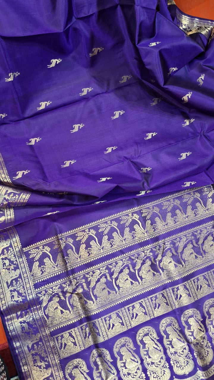 Purple pure Mulberry silk heeran Swarnachari saree Purple pure Mulberry silk heeran Swarnachari saree