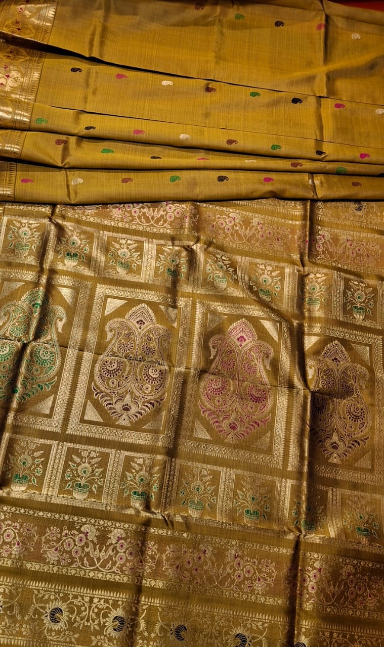 Mustard color golani buta mulberry silk revival swarnachari Mustard color golani buta mulberry silk revival swarnachari