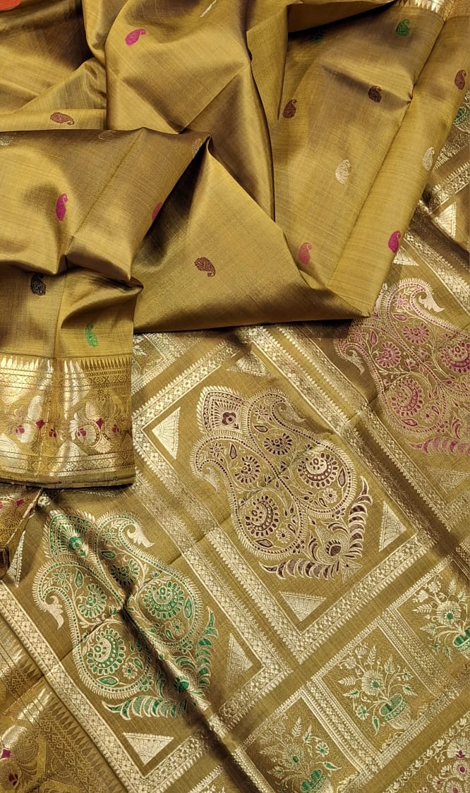 Mustard color golani buta mulberry silk revival swarnachari Mustard color golani buta mulberry silk revival swarnachari