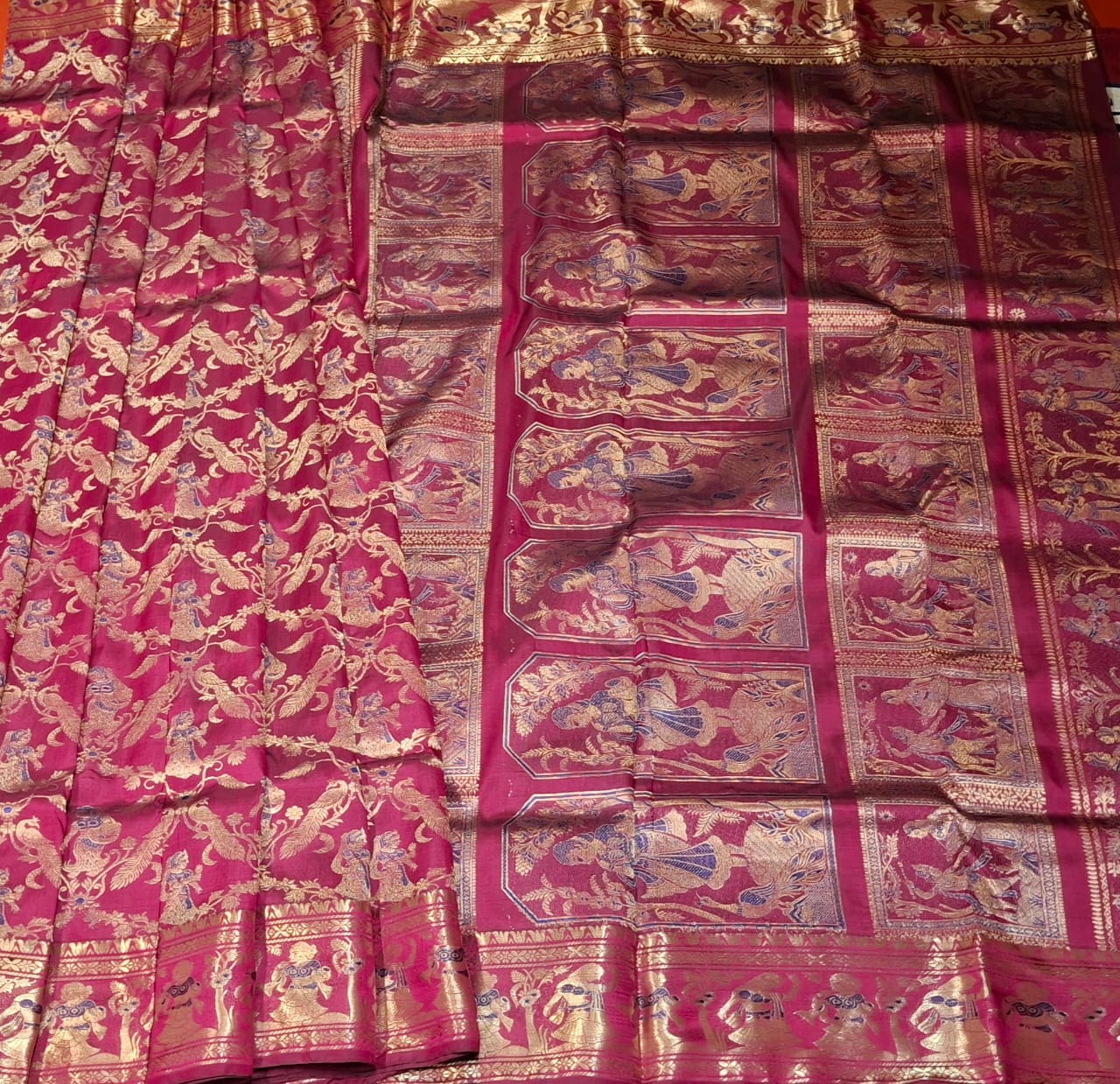 All over work Swarnachari Color Magenta with golden colour zari