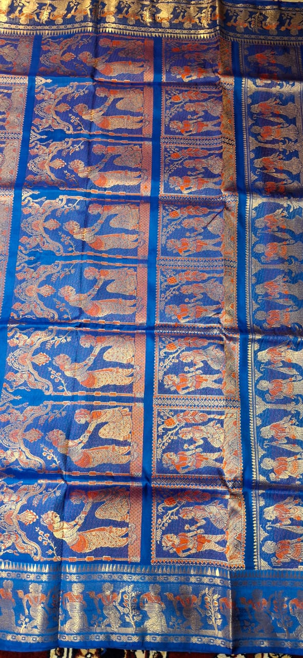 Figure motif Swarnachari Royal blue with golden colour zari Figure motif Swarnachari Royal blue with golden colour zari