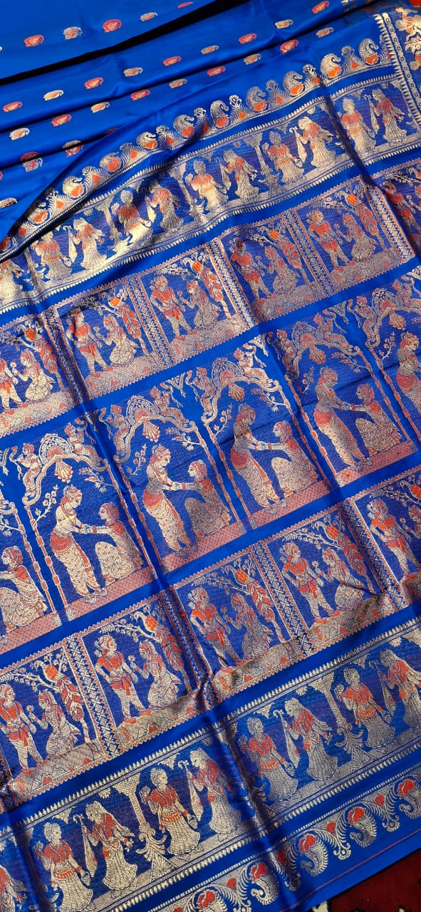 Figure motif Swarnachari Royal blue with golden colour zari Figure motif Swarnachari Royal blue with golden colour zari