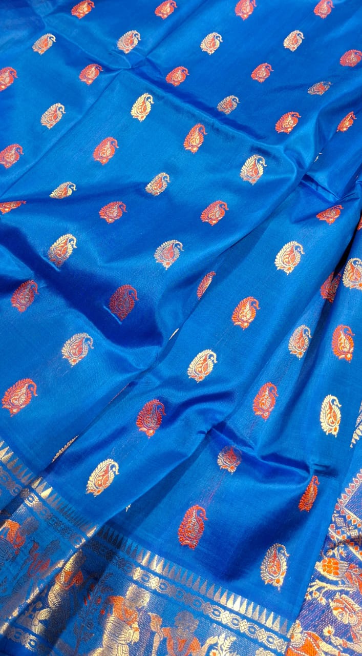 Figure motif Swarnachari Royal blue with golden colour zari Figure motif Swarnachari Royal blue with golden colour zari