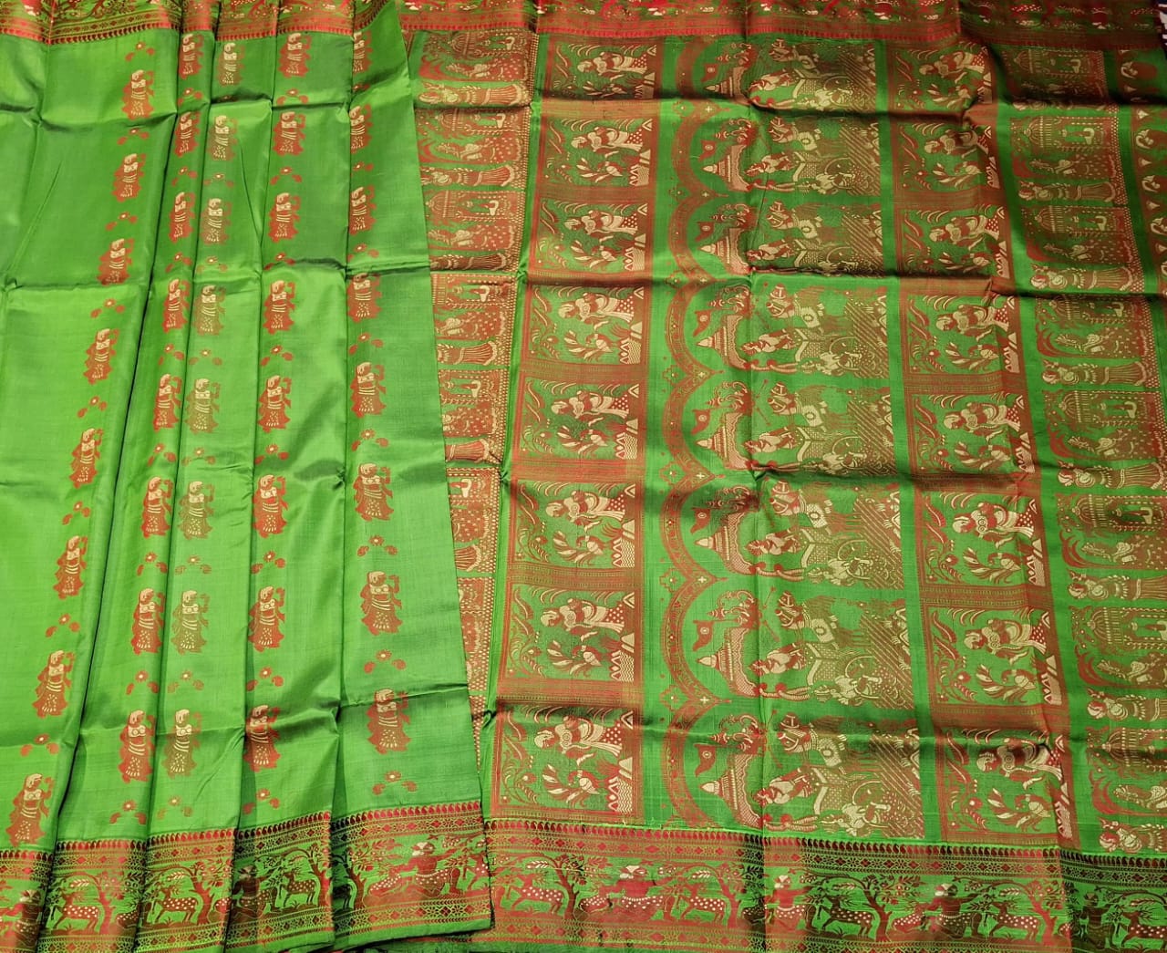 Figure motif Baluchari color parrot green saree