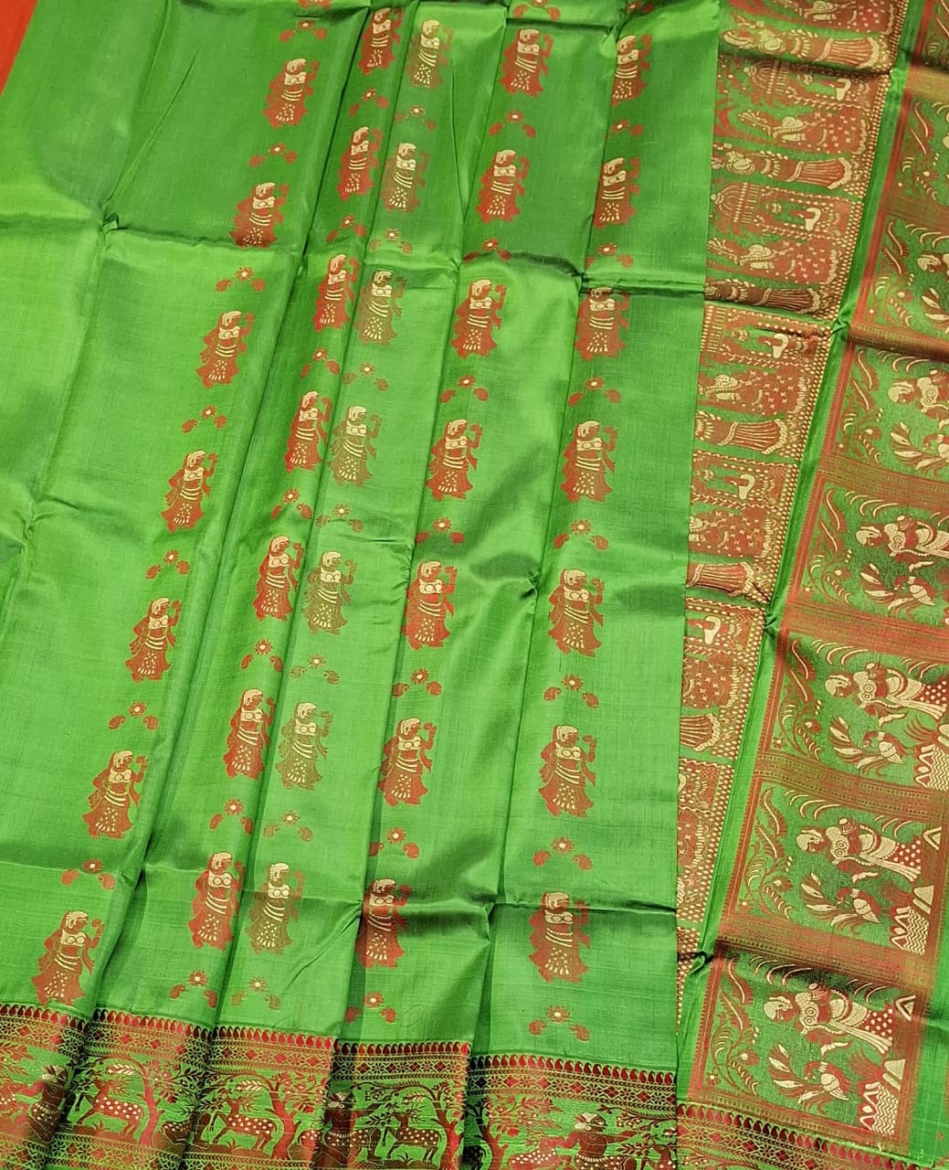 Figure motif Baluchari color parrot green saree