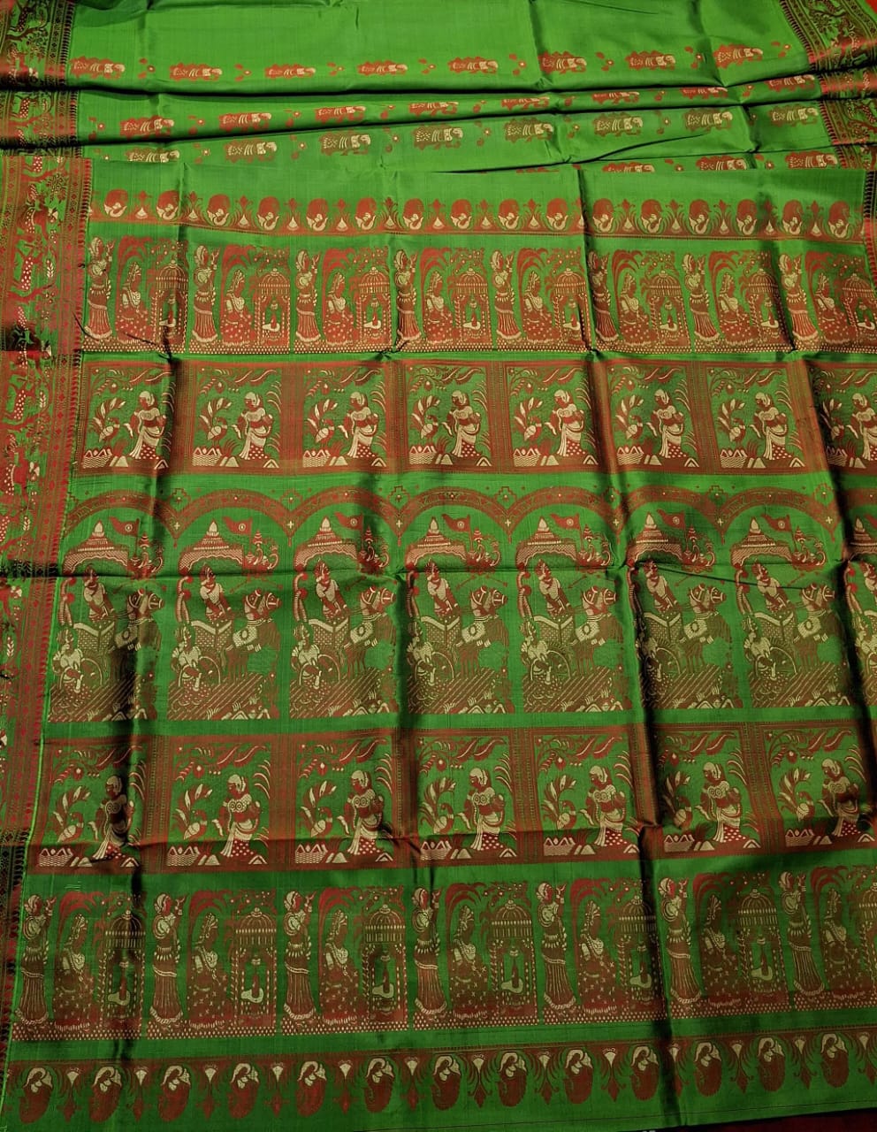 Figure motif Baluchari color parrot green saree