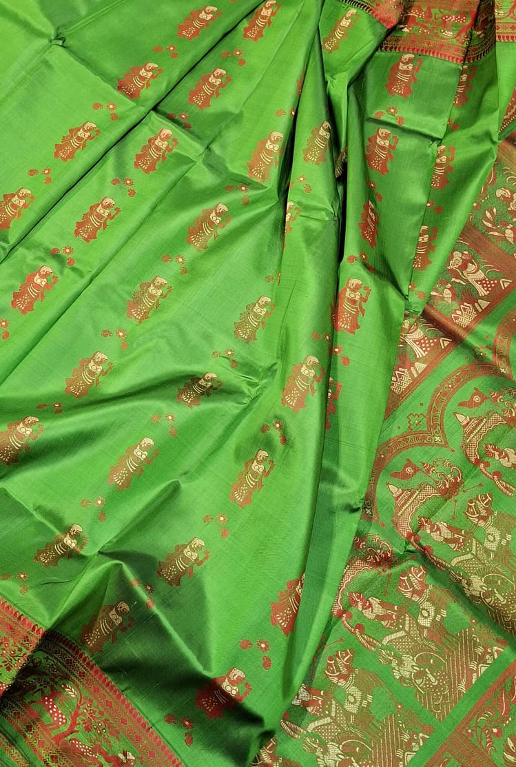 Figure motif Baluchari color parrot green saree