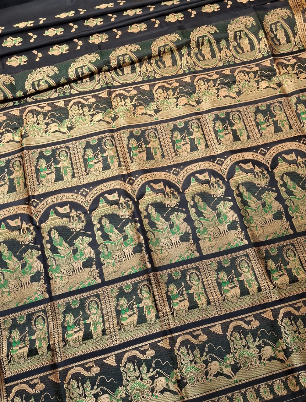Figure motif Baluchari Color Jet black saree Figure motif Baluchari Color Jet black saree