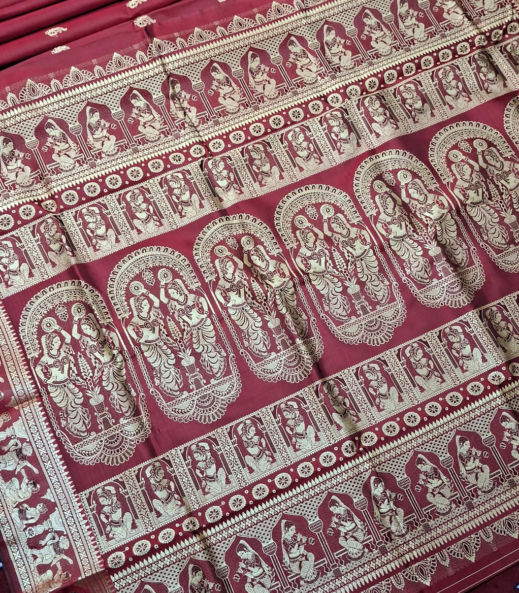 Figure motif Baluchari color mred saree Figure motif Baluchari color mred saree