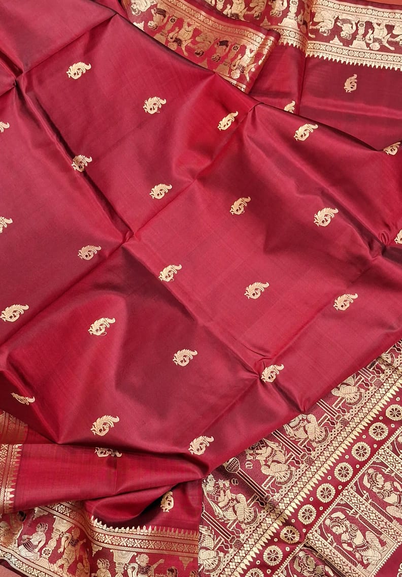 Figure motif Baluchari color mred saree Figure motif Baluchari color mred saree