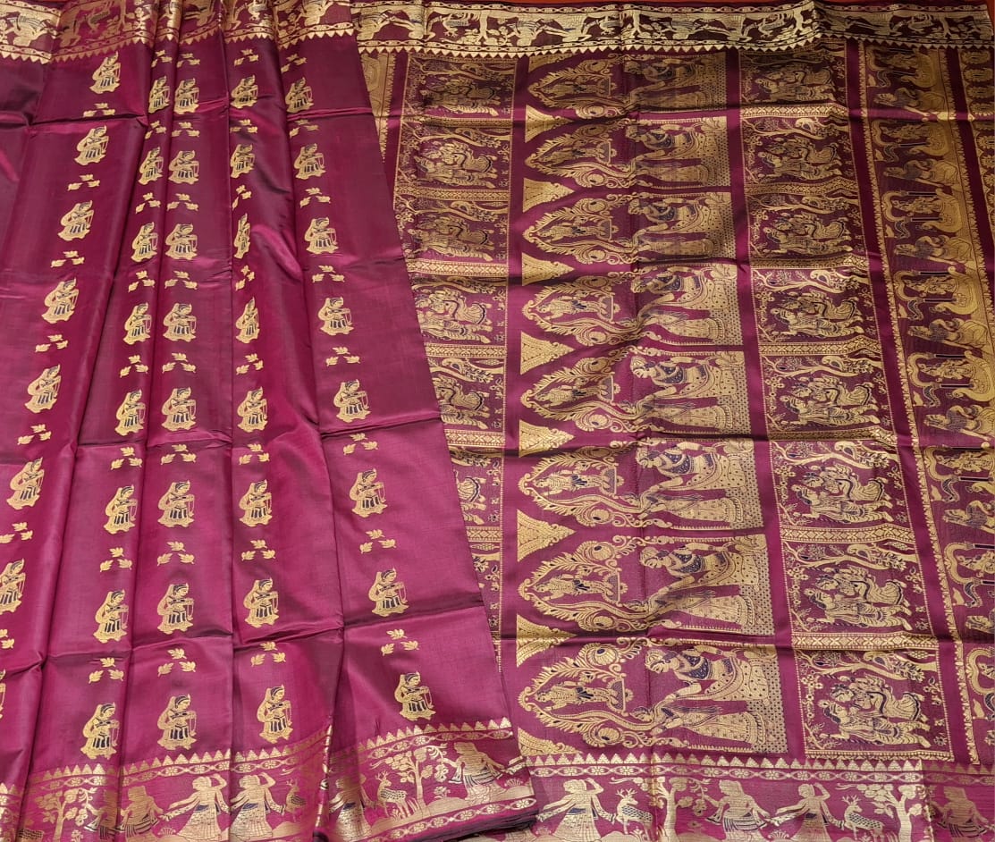 Figure motif Baluchari saree in color majenta