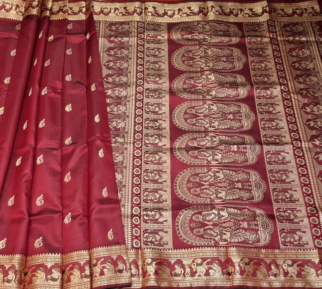 Figure motif Baluchari saree in color maroonish red