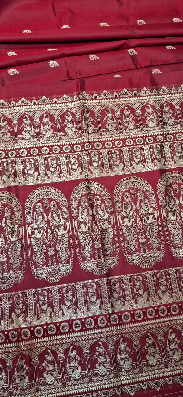 Figure motif Baluchari saree in color maroonish red