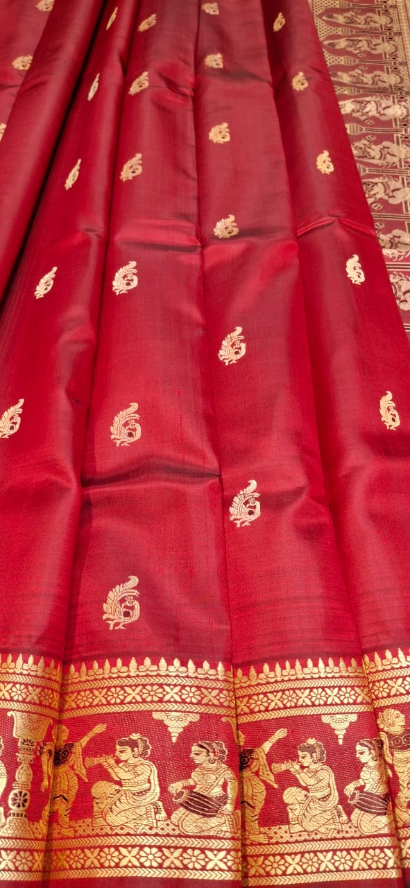 Figure motif Baluchari saree in color maroonish red