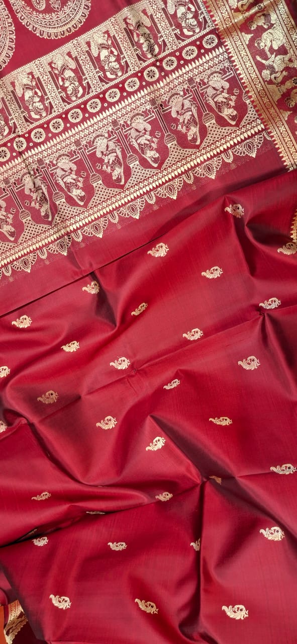 Figure motif Baluchari saree in color maroonish red